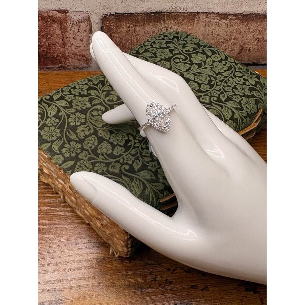 Size 6 - Vintage Look 1.79 Marquise Cut Halo Moissanite Ring 925 Sterling Silver
